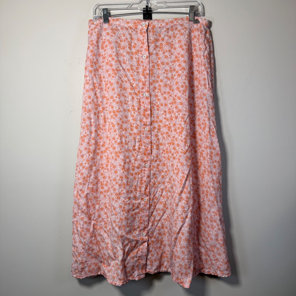 Barbour Sandgate Skirt Women 10 Orange Floral Button Front Midi Cottagrcore Boho